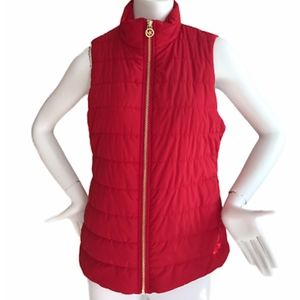 MICHAEL KORS Women's down puffer vest round Mk logo size M L Red